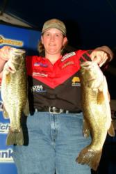 Pamela Wood of Bono, Ark., used a two-day catch of 27 pounds, 1 ounce to grab the top spot in the Co-angler Division heading into tomorrow