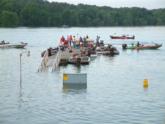 High-water conditions at Kentucky Lake created an island of a boat dock used by FLW Tour anglers.
