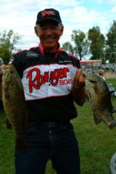 Although Pro Tom Monsoor of Lacrosse, Wisc., has had a disappointing year by his own standards, he couldn't help but smile after finishing today in second place after weighing in a healthy 18-pound, 11-ounce catch.