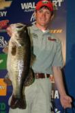 Stetson Blaylock of Benton, Ark., proudly displays his 10-pound, 2-ounce largemouth - good enough to win a big bass award in the Co-angler Division.