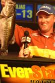 2005 Lake Okeechobee FLW champion Kelly Jordon proudly displays part of his winning 30-pound, 13-ounce stringer, which was caught primarily in the Monkey Box area of the Big O.