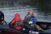 After two warm, summer-like days, anglers had to break out the winter weather gear again today. Pro Paul Tormanen of Lees Summit, Mo., and co-angler Jim McDevitt of Eldon, Mo., give the thumbs up as they check-out.