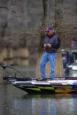 Pro Tommy Biffle gets to work on day two of the Wal-Mart FLW Tour event on Pickwick Lake.