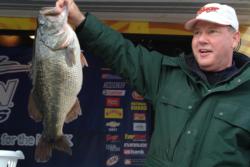 Co-angler Terry Stark of Sacramento, Calif., proudly displays his 12-pound, 7-ounce largemouth. Stark