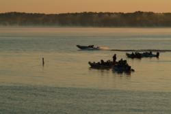 Boats in the Stren Central event on Sam Rayburn begin to take off for the finals.