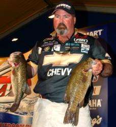 Pro Dion Hibdon of Stover, Mo., retained control of the leaderboard with a two-day total of 10 bass weighing 40 pounds, 11 ounces. He caught five largemouth bass weighing 20 pounds, 13 ounces on opening day then added four largemouth bass and one smallmouth bass weighing 19 pounds, 14 ounces Thursday.