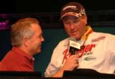 Host Charlie Evans speaks with No. 4 co-angler Pat Lay about his day-one limit catch of 8 pounds, 2 ounces.