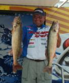Bill Ortiz caught five walleyes on day three that weighed 33 pounds, 12 ounces. Ortiz sits in fourth place with one day of competition on Green Bay remaining.
