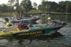 Anglers head to the start line before takeoff.