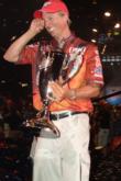 Brent Ehrler of Redlands, Calif., is barely able to hold back the tears after winning the 2006 Wal-Mart FLW Tour Championship.