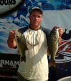 Co-angler Caleb Kuphall finished day one on the Mississippi River tied for third place with a limit weighing 11-5.