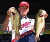 Sixteen-year-old Mark Condron of Wilton, Conn., leads the Co-angler Division after catching five bass weighing 15 pounds, 13 ounces.