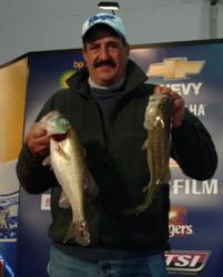 Co-angler John Cantale sits in third place after day one on Lake Travis.