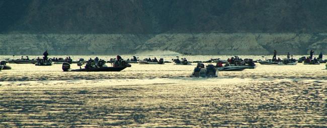 Anglers prepare to take off on a calm Lake Mead Wednesday morning.