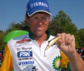 Jim Moynagh gives fishing fans a peek at his Salmo Skinner lure that has helped him land 26-04 over two days.