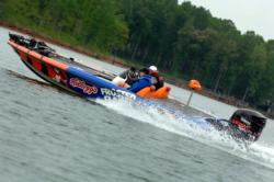 FLW Tour pro Clark Wendlandt and NASCAR driver Kyle Busch race to their prime fishing location.