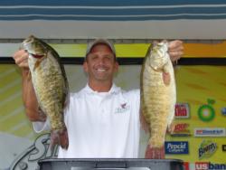 The leading co-angler, Robert Sweeney, found the smallmouth aggressively biting goby baits on drop shot rigs. 