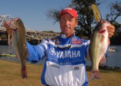 Terry Bolton of Paducah, Ky., reeled in five bass for 12 pounds, 5 ounces today to hold onto to his second place position with a two-day total of 28 pounds, 12 ounces.