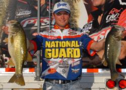 National Guard co-angler Justin Lucas is in second place with a two-day total of 34-13.