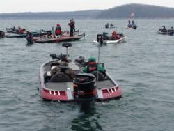 Anglers make their way toward the check-out boat at the start of day one.