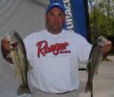 Co-angler Dirk Davenport of Delaware, Ohio, is in second place with five bass for 10 pounds, 14 ounces.