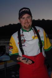 Relying on his experience from his home waters of Buggs Island, Matt Arey of Shelby, N.C., is flipping a  Gambler Flappin