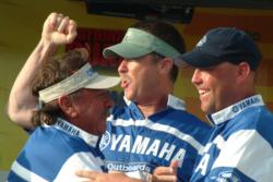 Fish Fever 2/Strike Zone teammates embrace after winning the FLW Kingfish Tour event in Sarasota.