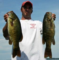 Top co-angler Chris Girouard culled a limit of largemouth early, but found his best weight in smallmouth during a late morning bite.
