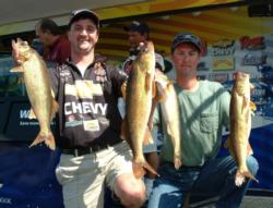 Chevy pro Tom Keenan and co-angler John Hammond hold up their day-one catch. 
