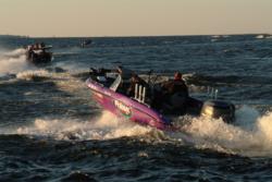 Prilosec pro David Kolb blasts his way through Escanaba Harbor Thursday morning. 