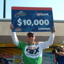 For winning the Co-angler Division of the FLW Walleye Tour event on Bays de Noc, Jerry Miller earned $10,000.