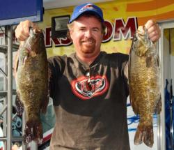 Co-angler leader James Cadell fished soft plastics over weedy rock piles in about 20 feet of water.