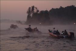 Stren Series anglers hit the open waters of the Red River at daybreak.