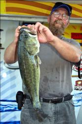 Co-angler Klause Kuester tied with Eugene Robinett for the Big Bass award.