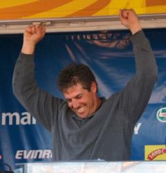 Dean Kreuzer celebrates after learning he clinched first place in the Co-angler Division.