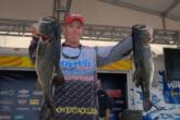 Keith Combs of Del Rio, Texas, is in fourth place with five bass weighing 21 pounds, 8 ounces.
