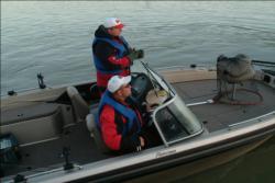 Brian Bjorkman and his co-angler prepare to head out Friday morning. The Fargo, N.D., pro is currently in 11th place.