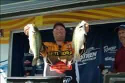 Michael Tuck of Antelope, Calif. moved into second place on day two with five bass weighing 9 pounds, 10 ounces.