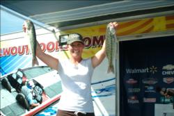 Tami Jennings of Seabrook, Texas was a happy co-angler Friday as she qualified for her first Stren Series top 10 with a two-day weight of 17 pounds, 4 ounces, placing her fifth for Saturday
