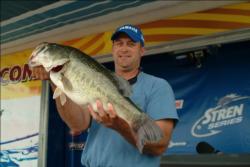 Big bass of the tournament so far is this 9-pound, 10-ounce beast taken by Chris Hults of Vancleave, Miss. It went after a Heddon Flicker Shad crankbait.