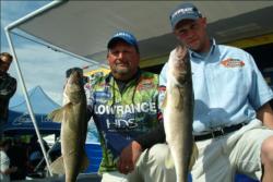 Dan Stier and Gerud Hetland with the two walleyes that gave them the win at the Walmart FLW Walleye Tour event on Leech Lake.