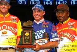 Clark Wendlandt holds up his trophy after winning the 2009 Land O'Lakes Angler of the Year award.