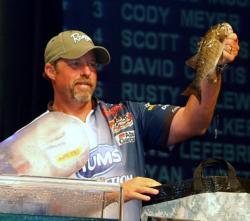 With only one bass on day four, pro Rusty Salewske dropped from first place to fifth.