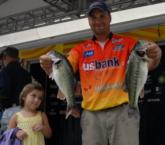 Pro Chris Martinkovic of Liberty Township, Ohio, has moved up steadily through the rankings with double-digit catches each day to grab second place after day three with a total of 34 pounds, 6 ounces.