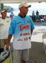 Pro leader Brent Long waits to weigh his fish Thursday.