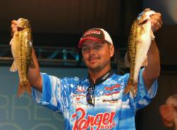 After catching a five-bass limit weighing 14 pounds, 8 ounces, pro Jason Christie sits in second place.