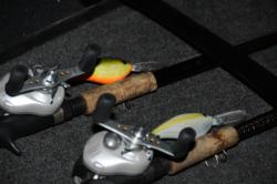 A pair of Strike King 6XD crankbaits on the deck of Mark Rose