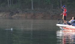 Ehrler looking for bass following his topwater en route to his Lake Ouachita win.