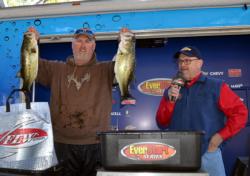 Hubert Davis of Kirbyville, Texas, leads the Co-angler Divsion on Sam Rayburn with a limit weighing 17-4.