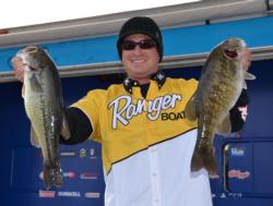 Justin Kerr caught five bass Thursday weighing 14 pounds, 4 ounces, good enough for third place in the Pro Division.